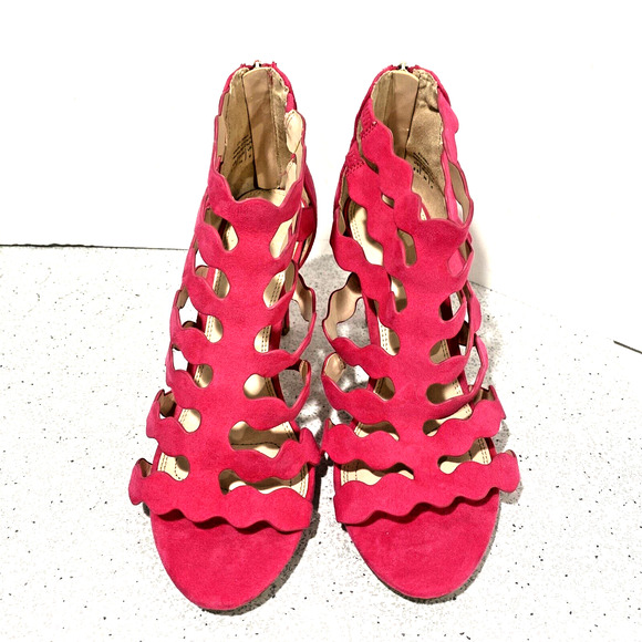 Kelly & Katie Zilama Hot Pink Faux Suede High Heel Sandals Back Zip Shoes 8.5MU - Picture 5 of 9